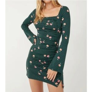 NWOT Free People Celia Floral Square Neck Long Sleeves Dress XS host pick 🎈🎈